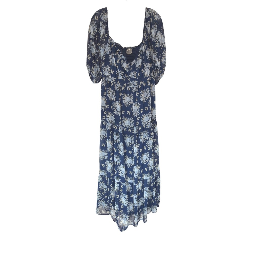 Arula Smocked Maxi Dress Blue Green Floral Romantic Cottagecore‎ Feminine 1X
